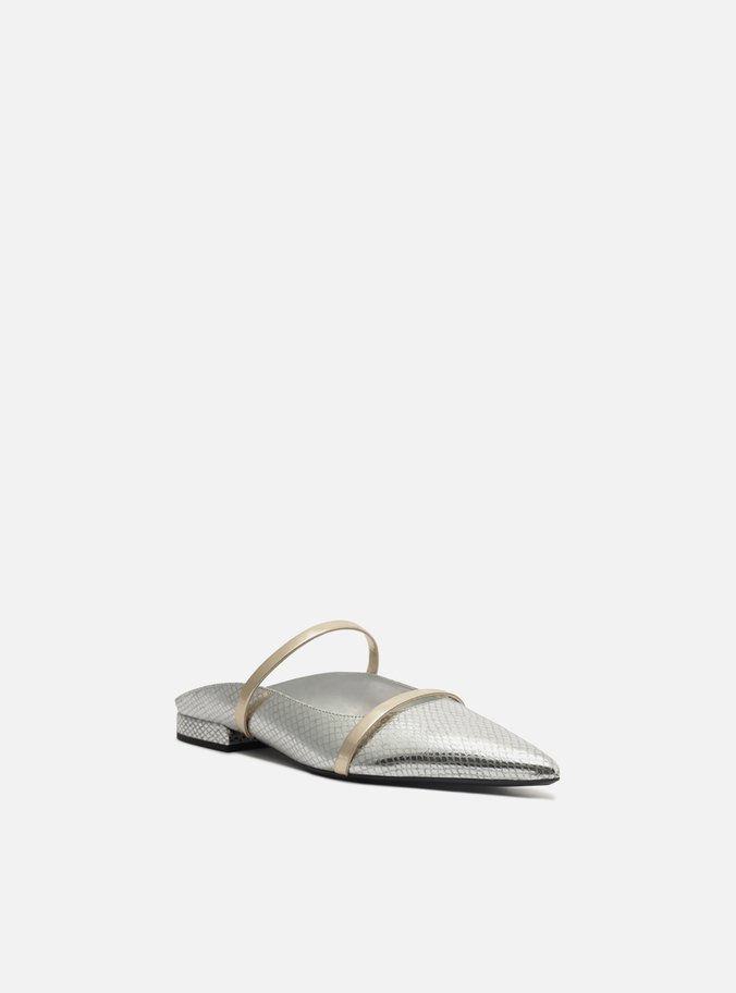 Mule Prateada Skin Bico Fino Tiras