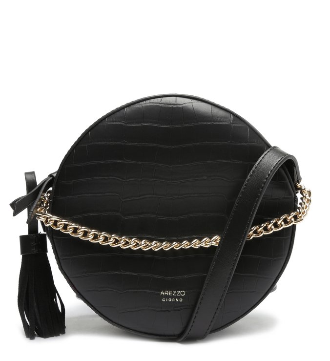 Bolsa Tiracolo Preta Redonda Pequena