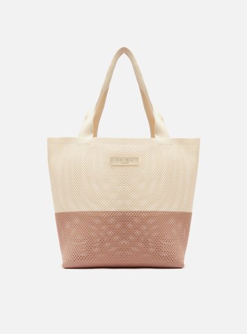 Bolsa Shopping Bege e Marrom Grande Crochê