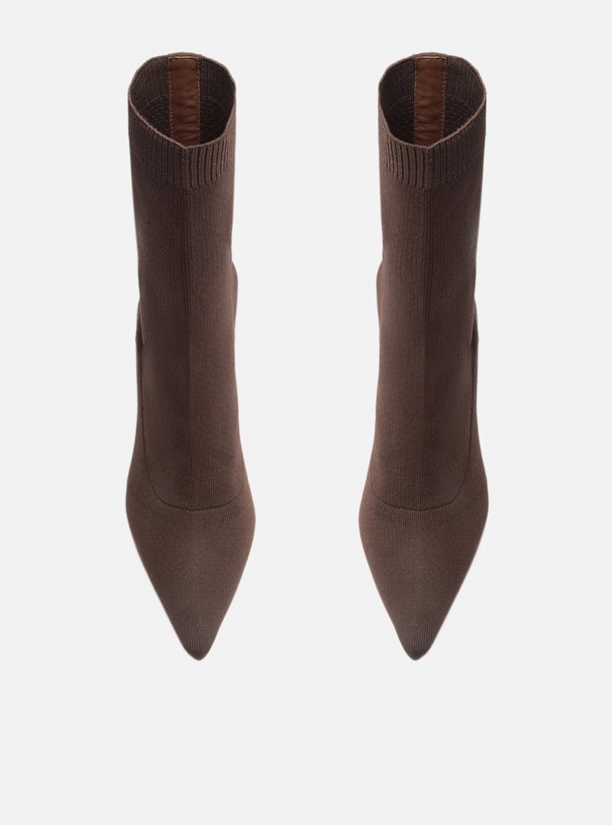 Bota Skinny Marrom Knit Cano Curto