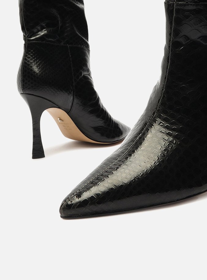 Bota Preta Snake Salto Alto Fino Slouchy