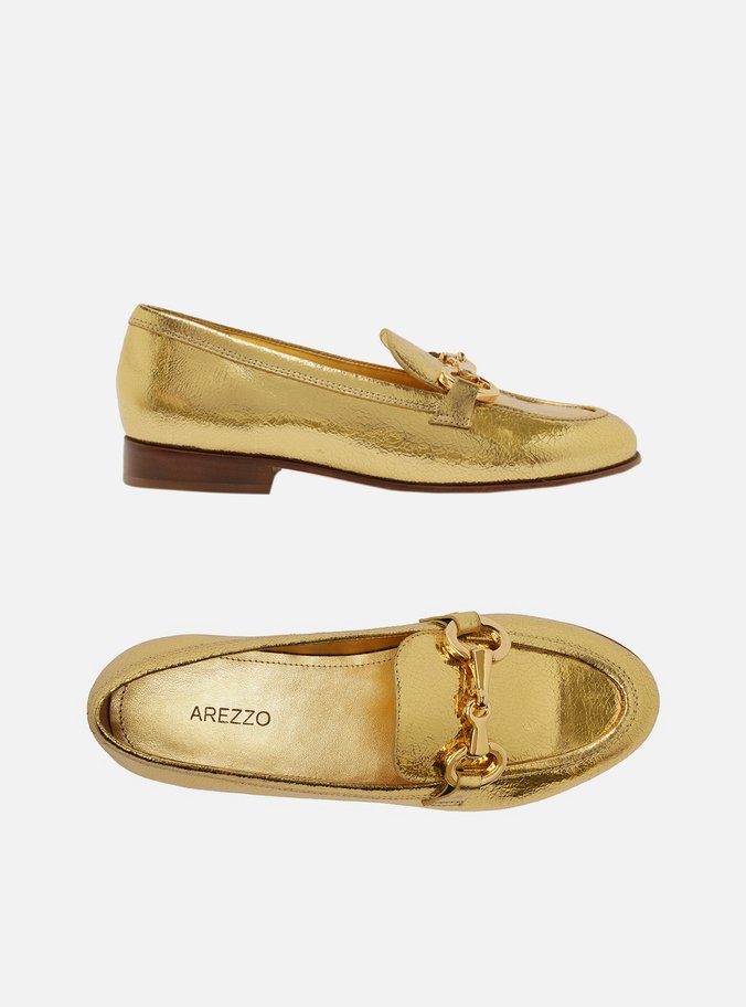 Mocassim Dourado Couro Bridão Dourado