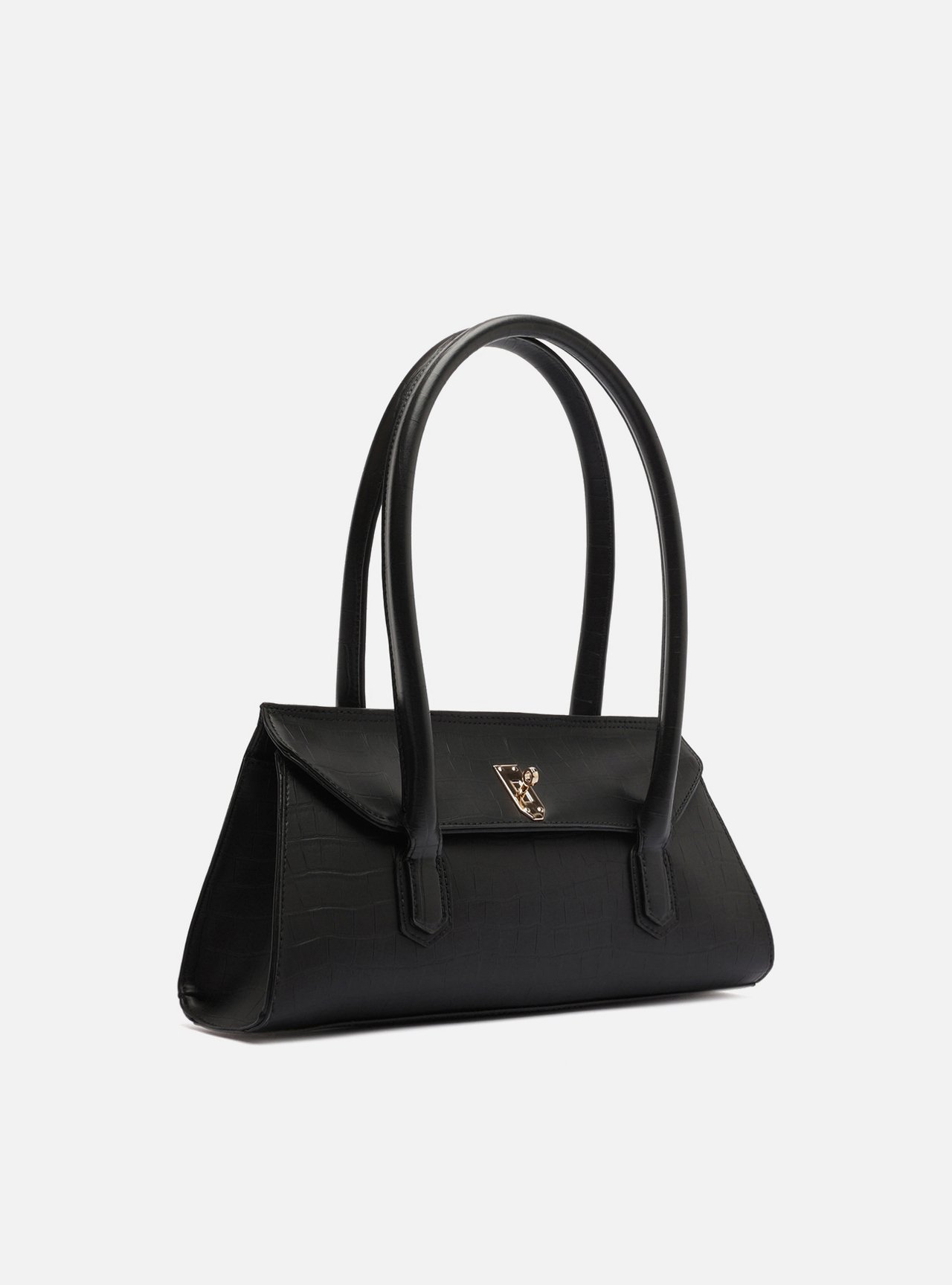 Bolsa Shoulder Preta Média Croco Metais — foto 5