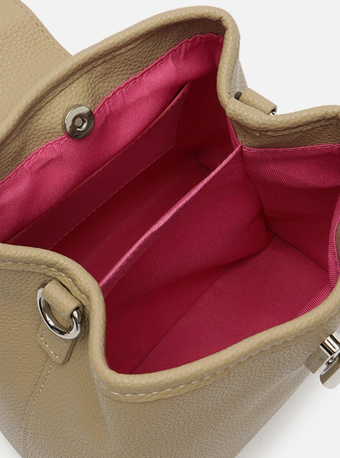 Bolsa Bucket Bege Média Fecho Metal