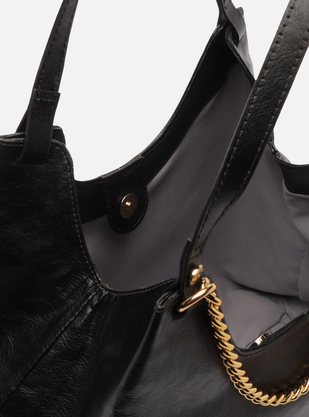Bolsa Hobo Preta Grande Corrente Metálica — foto 4
