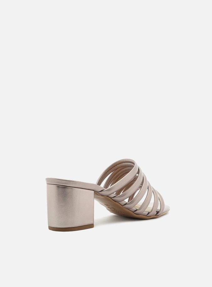 Mule Prata Salto Bloco Multi Tiras
