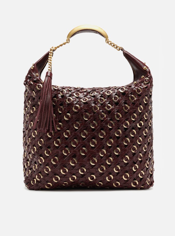 Bolsa Hobo Vermelha Couro Tressê Metais Grande