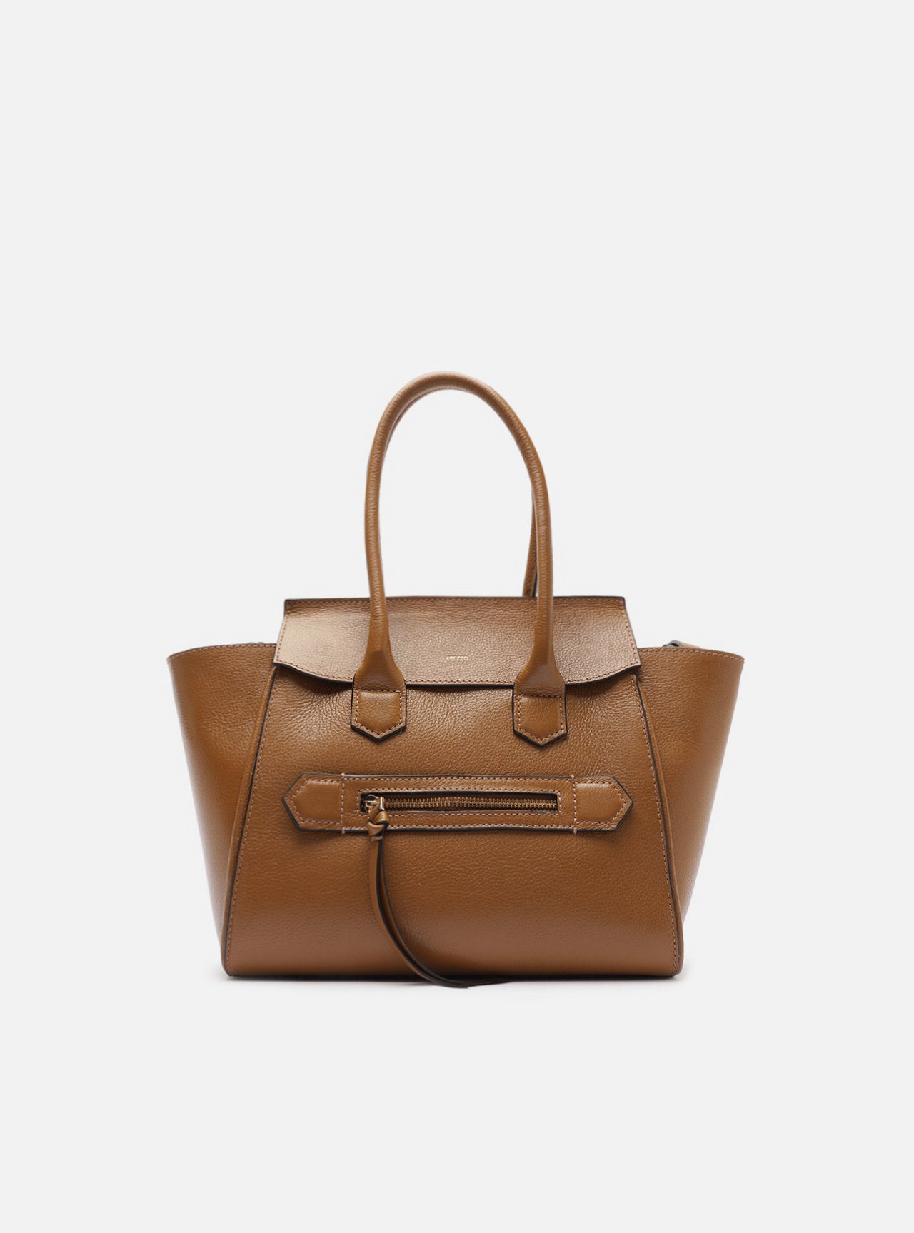Bolsa Tote Caramelo Couro Média Bolso Zíper — foto 1