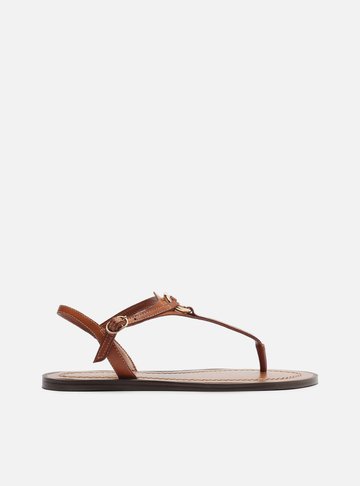 Sandália Rasteira Marrom Couro Slim Argola