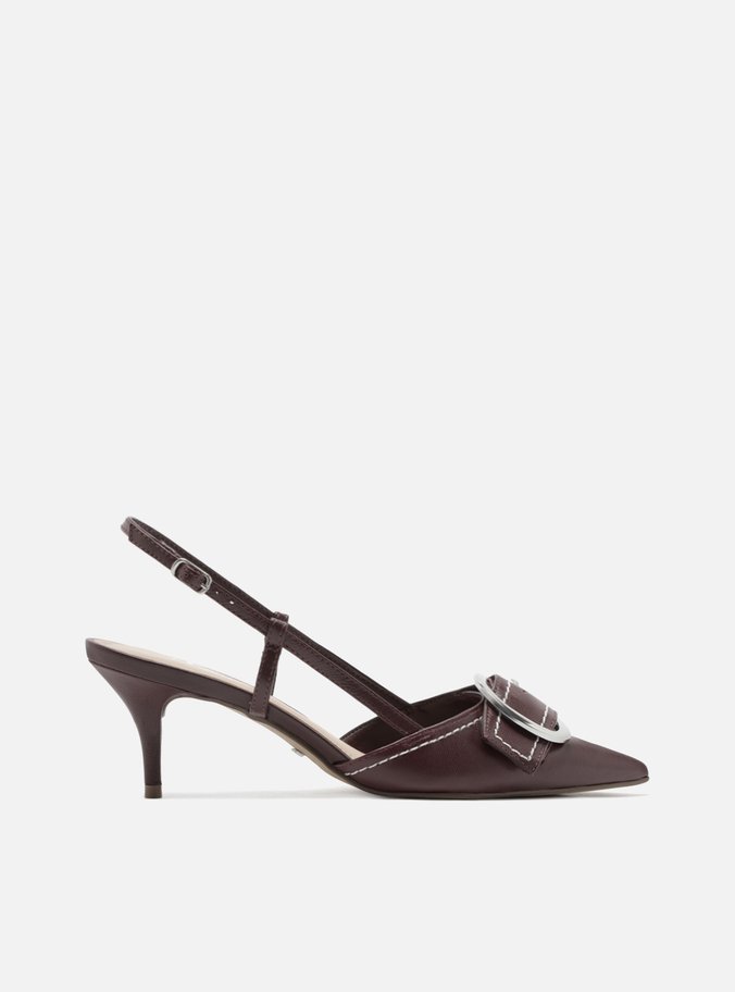 Scarpin Vermelho Bico Fino Slingback Fivela