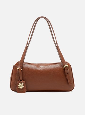 Bolsa Bowling Marrom Couro Grande Metal Flor