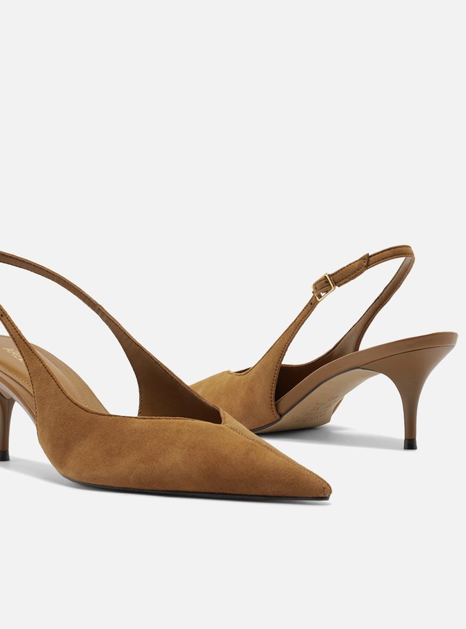 Scarpin Marrom Camurça Salto Kitten Slingback