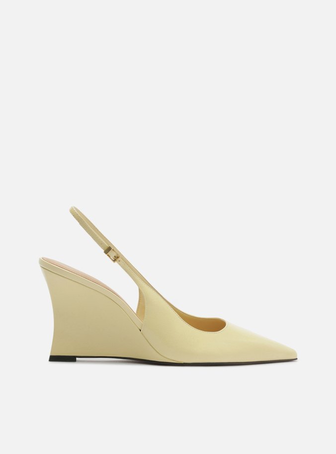 Scarpin Amarelo Couro Anabela Slingback