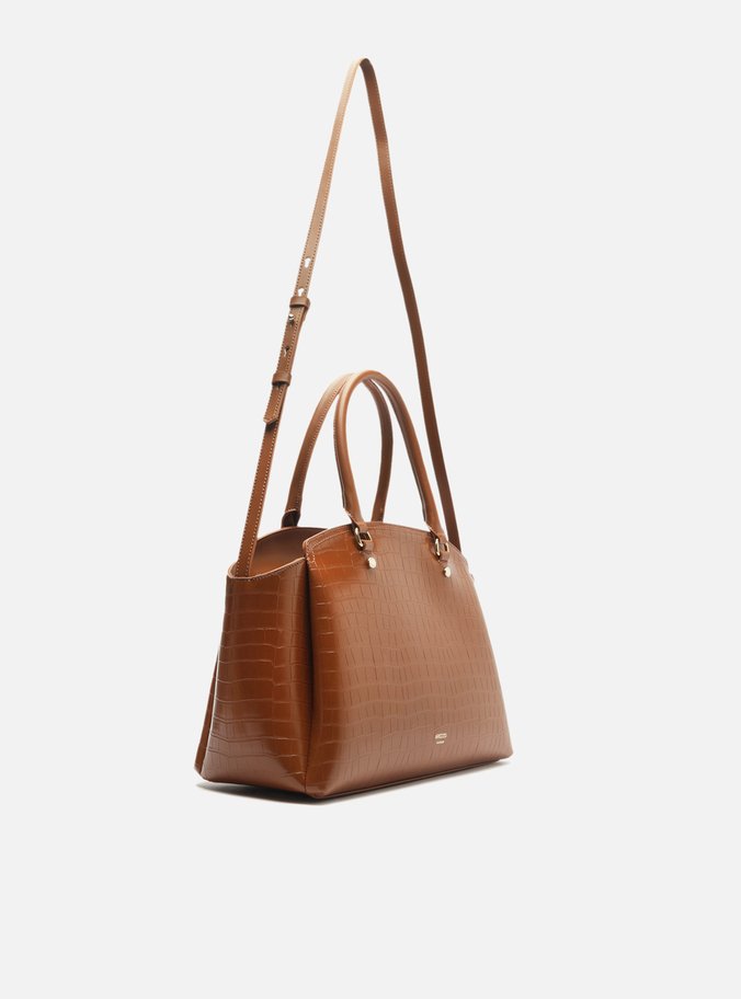 Bolsa Tote Marrom Croco Grande Textura
