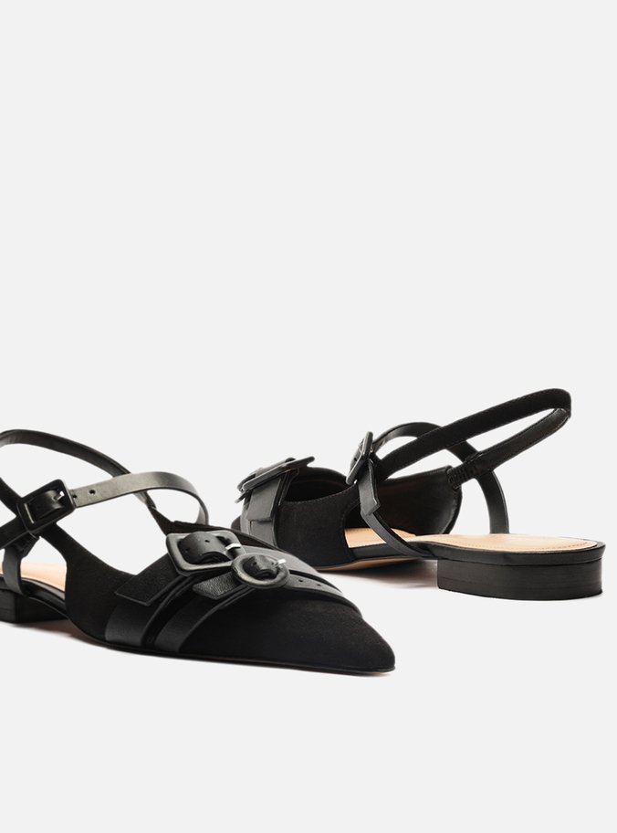 Sapatilha Preta Nobuck Slingback Fivelas