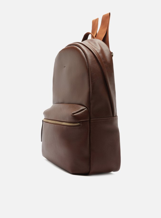 Mochila Marrom Couro Grande Bolso Frontal