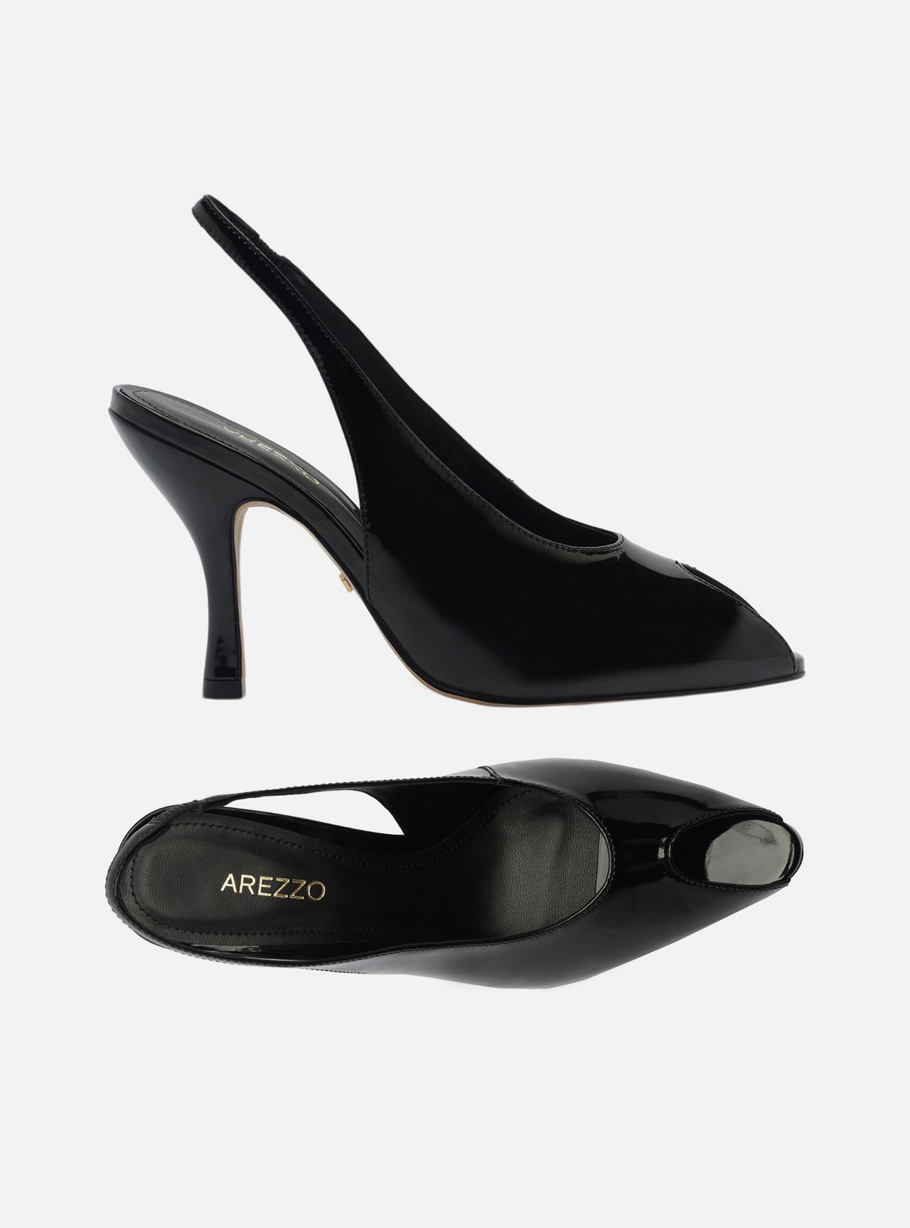 Peep Toe Preto Verniz Salto Alto Slingback — foto 5