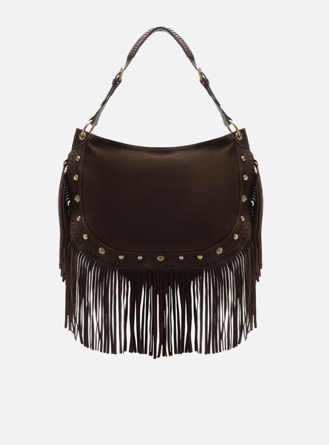 Bolsa Hobo Marrom Camurça Grande Franjas Rebites