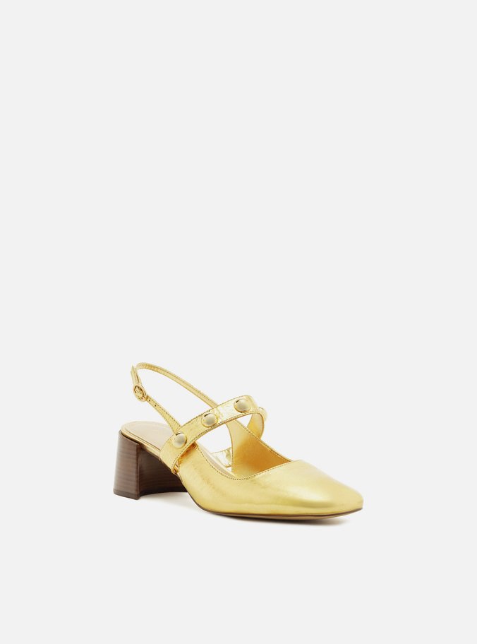 Scarpin Dourado Salto Bloco