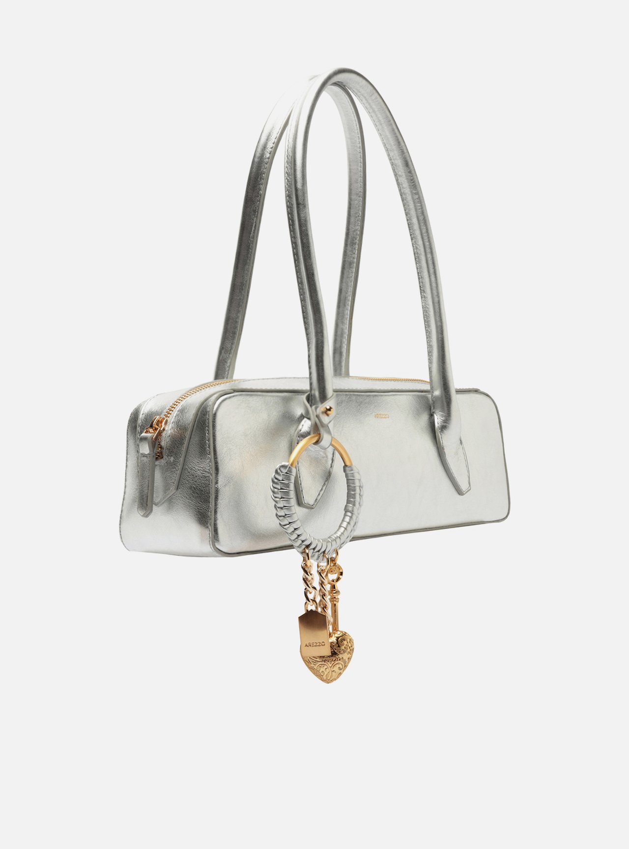 Bolsa Shoulder Prateada Couro Média Metais — foto 5