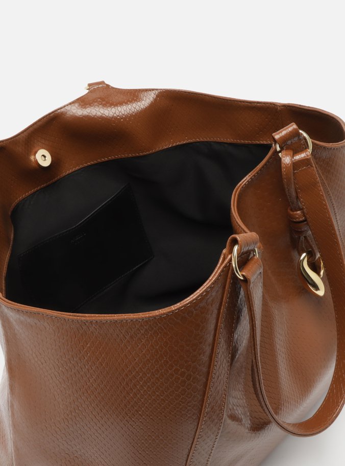 Bolsa Shopping Marrom Envernizada Grande