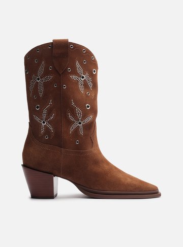 Bota Marrom Acamurçada Cano Longo Bordada Western