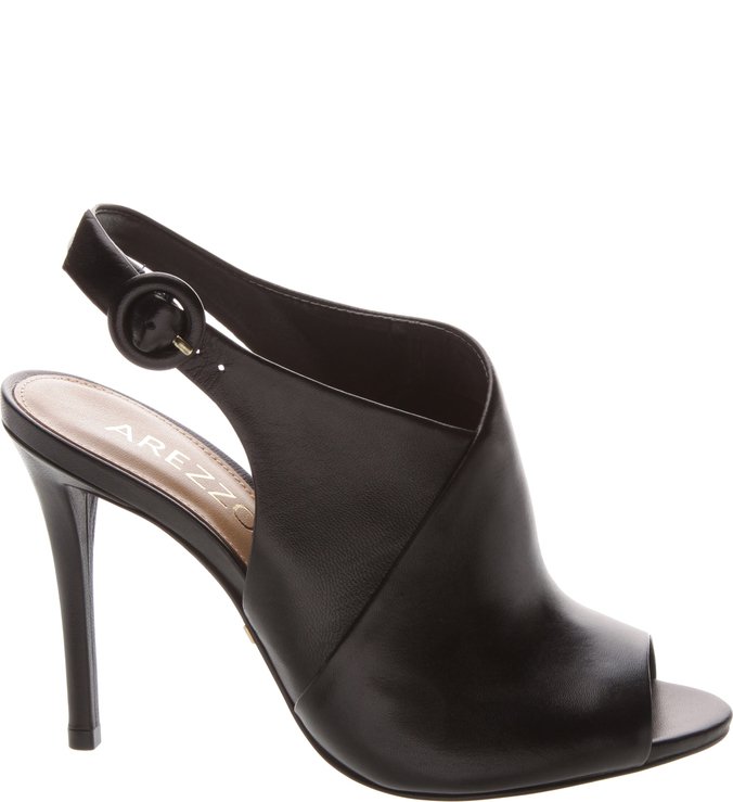 Sandal Boot Couro Salto Alto Fino Preta