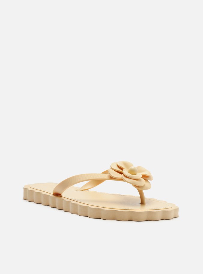 Chinelo de Dedo Bege Recouro Flor Daisy