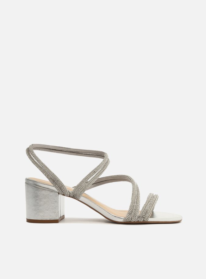 Sand lia Prata Salto Bloco Tira Curva Strass