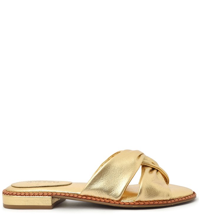 Rasteira Dourada Natural Glam Couro