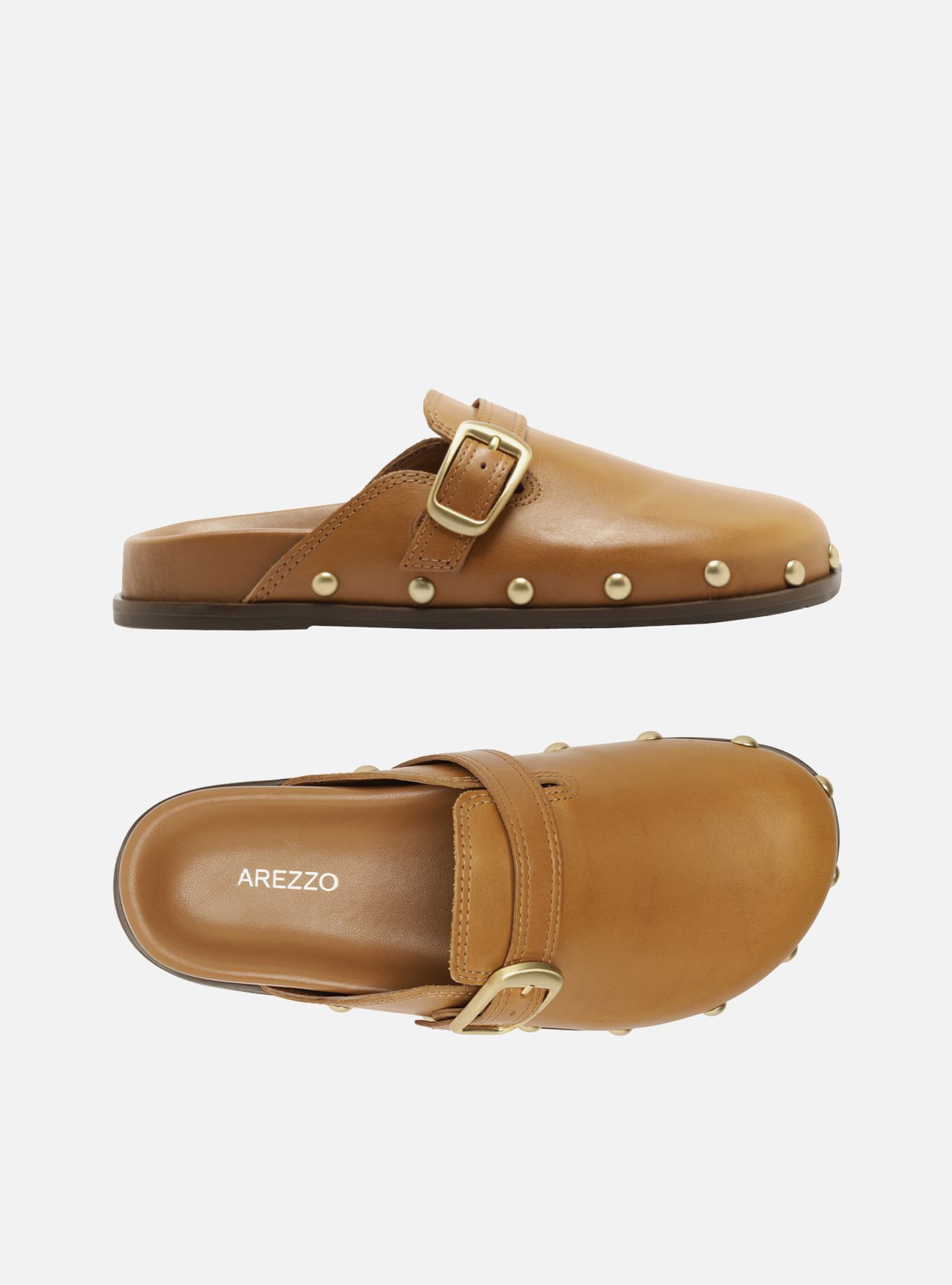 Mule Marrom Salto Bloco Fivela Tachas — foto 5