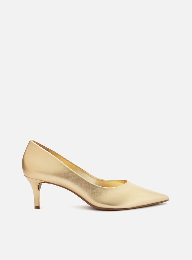 Scarpin Dourado Couro Salto Baixo Fino