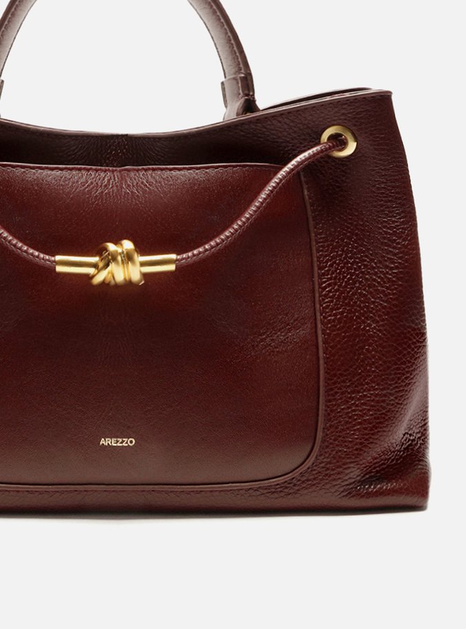 Bolsa Tote Vermelha Couro Média Nó Metal