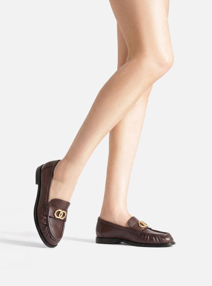 Mocassim Marrom Couro Franzido Tira Metal
