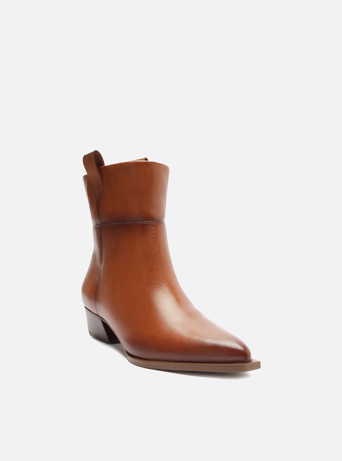 Bota Marrom Couro Cano Curto Salto Bloco