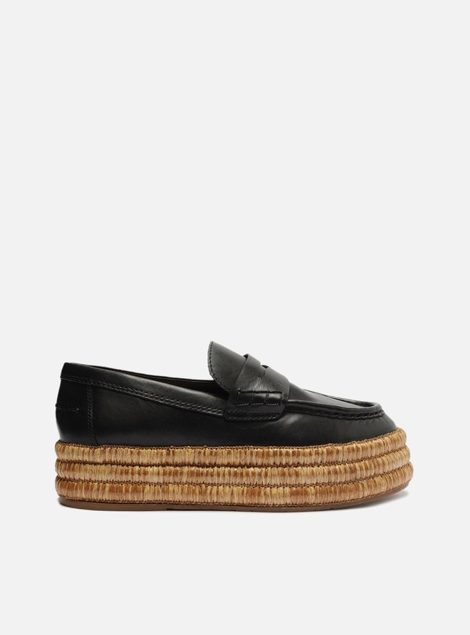 Mocassim Preto Couro Flatform Corda