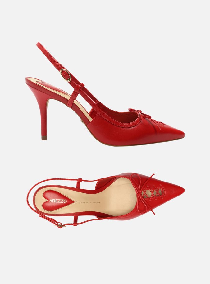 Scarpin Vermelho Couro Bico Fino Slingback