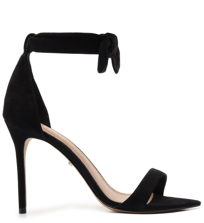 Sandália Preta Nobuck Salto Fino Lace Up