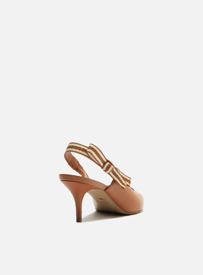 Scarpin Marrom Couro Salto Baixo Slingback Laço