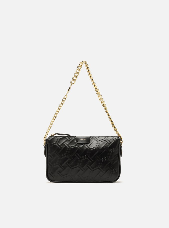 Bolsa Tiracolo Preta Couro Pequena Corrente