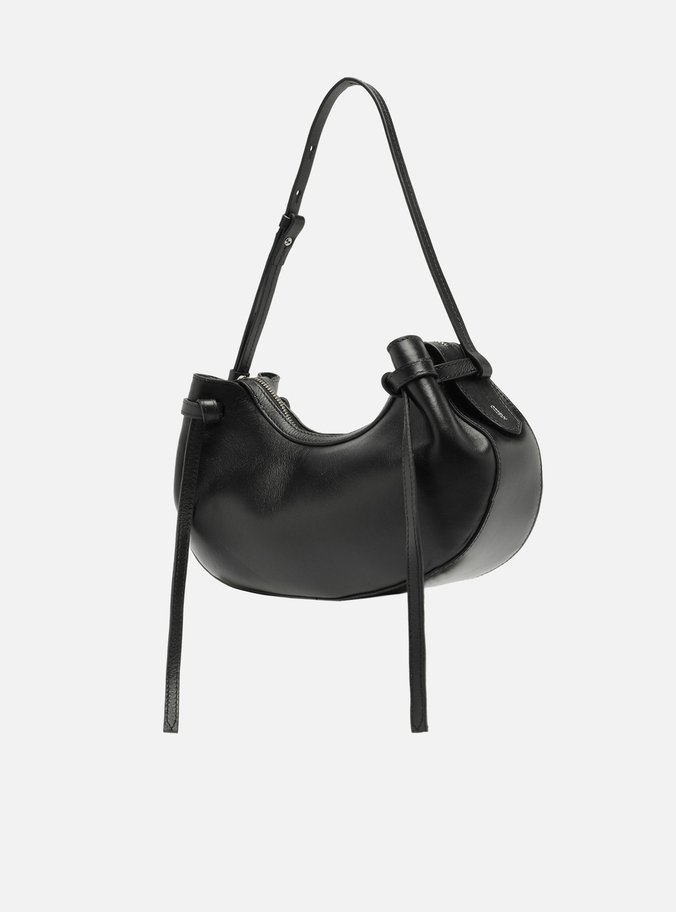 Bolsa Tiracolo Preta Couro Média Curve Tiras