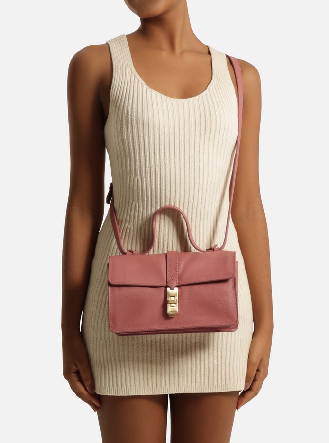 Bolsa Tiracolo Rosa Blush Couro Pequena Encaixe