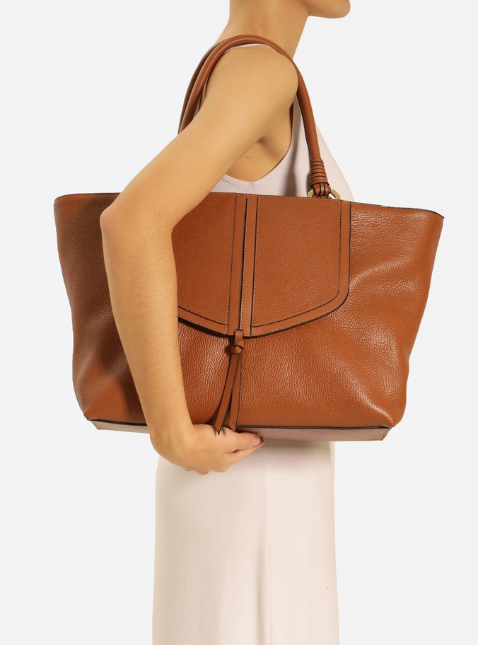 Bolsa Shopping Marrom Couro Grande Recortes Capa