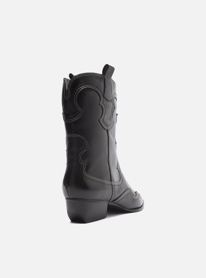 Bota Preta Couro Cano Curto Western Folk