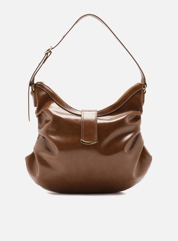 Bolsa Hobo Marrom Grande Lapela Metal