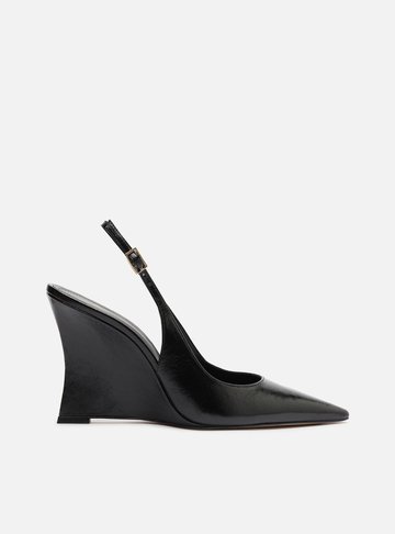Scarpin Preto Couro Salto Anabela Slingback