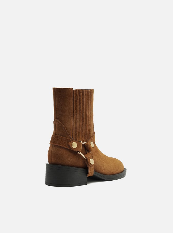 Bota Marrom Camurça Cano Curto Bloco Metal Biker