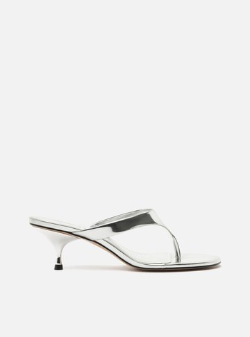 Sandália Prata Salto Kitten Prata Tira Thong TIG