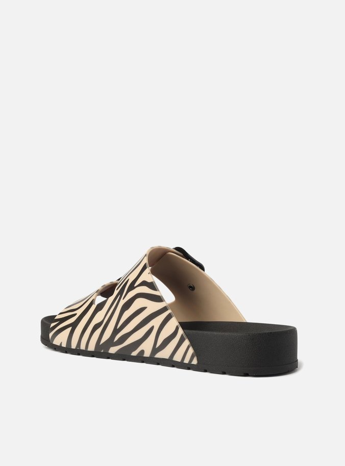 Rasteira Preta Injetada Animal Print Zebra