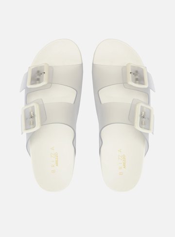 Chinelo Slide Cristal Branco Fivelas Brizza